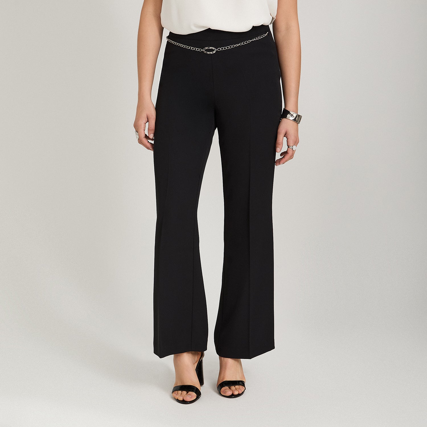 Pantalón Formal Palazzo con Aplicación en Cintura Negro